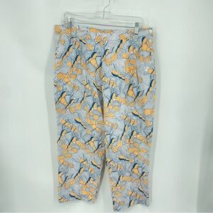 Magpie goose 3/4 pleated printed pants Sz 14 orange white blue